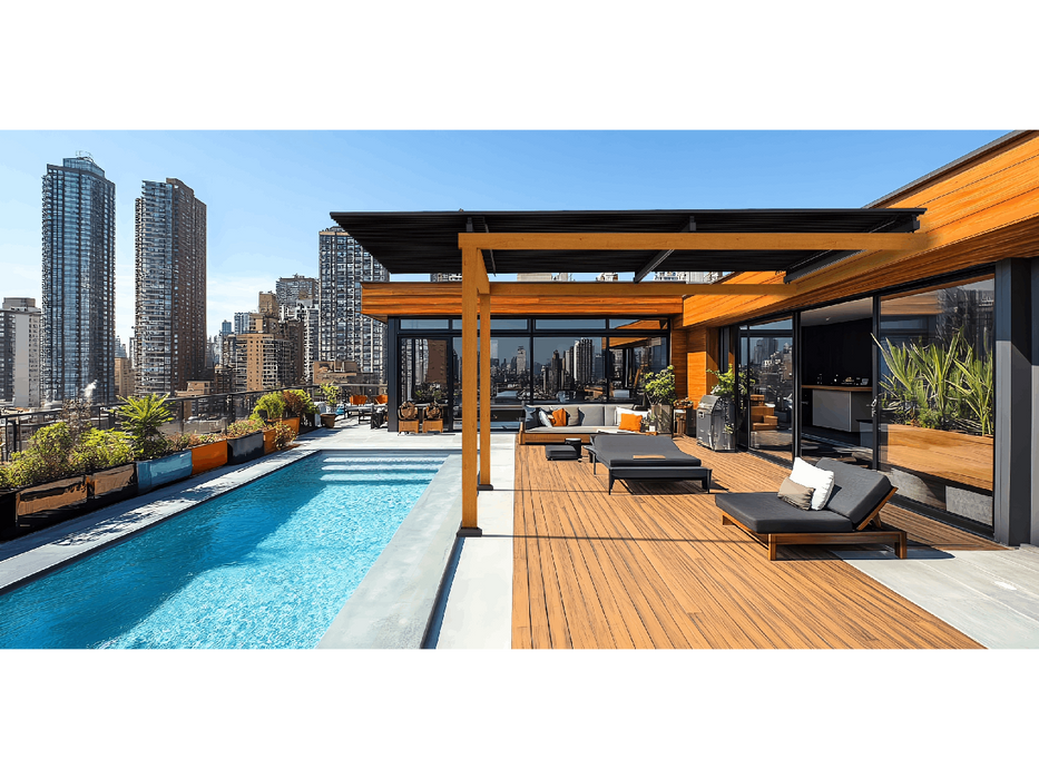Black Rooftop Motorized Louvered Pergola for Modern Terrace Living