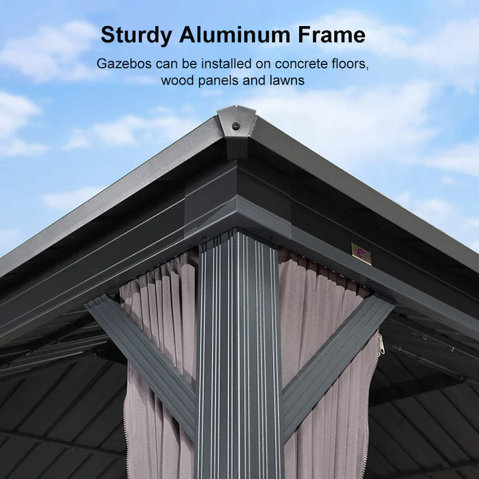 Grey Hardtop Gazebo with Heavy Duty Galvanized Steel Double Roof with String Lights - Clear