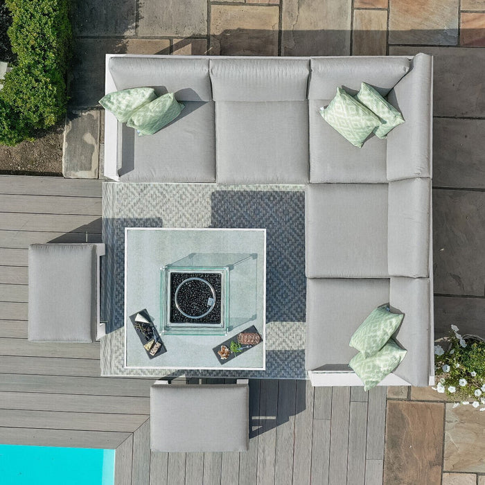 Maze - Amalfi Square Aluminium Corner Dining Set with Fire Pit Table & Footstools - White
