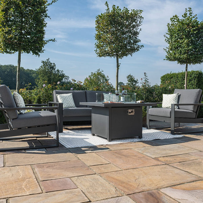 Maze - Amalfi 2 Seat Aluminium Sofa Set with Square Fire Pit Table plus Armchairs & Footstools - Grey