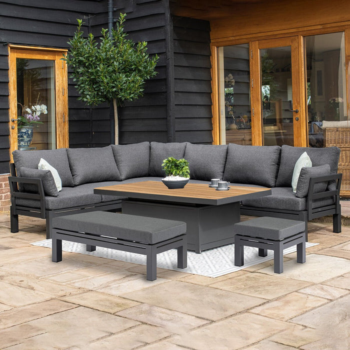 Maze - Oslo Aluminium Corner Group with Teak Rising Table - Charcoal