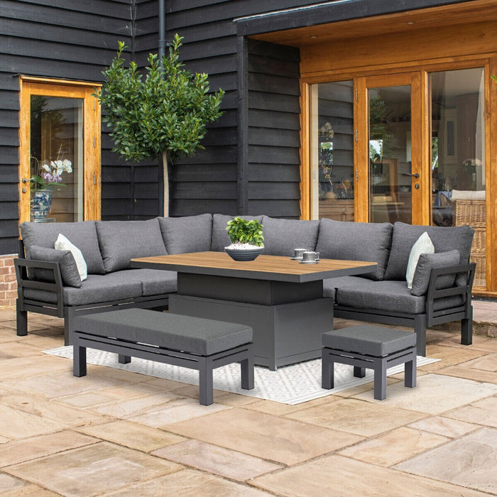 Maze - Oslo Aluminium Corner Group with Teak Rising Table - Charcoal