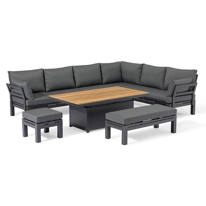 Maze - Oslo Aluminium Corner Group with Teak Rising Table - Charcoal