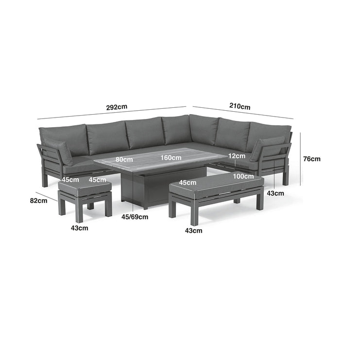 Maze - Oslo Aluminium Corner Group with Teak Rising Table - Charcoal