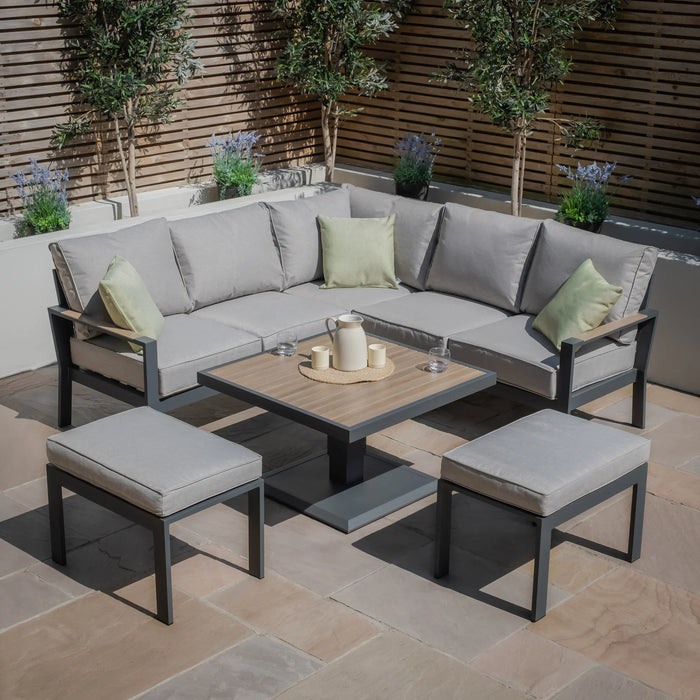 Maze - Vancouver Small Aluminium Corner Dining Set with Square Rising Table & 2 Stools - Dove Grey