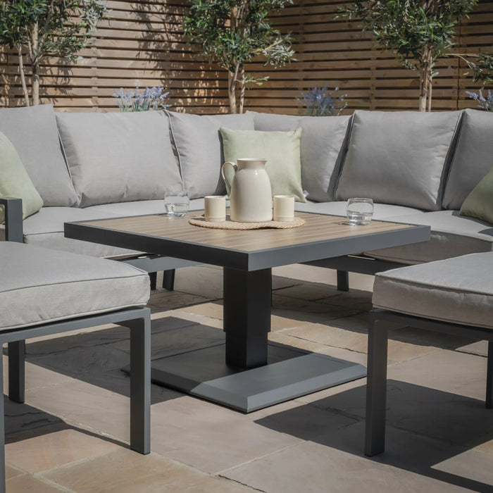 Maze - Vancouver Small Aluminium Corner Dining Set with Square Rising Table & 2 Stools - Dove Grey