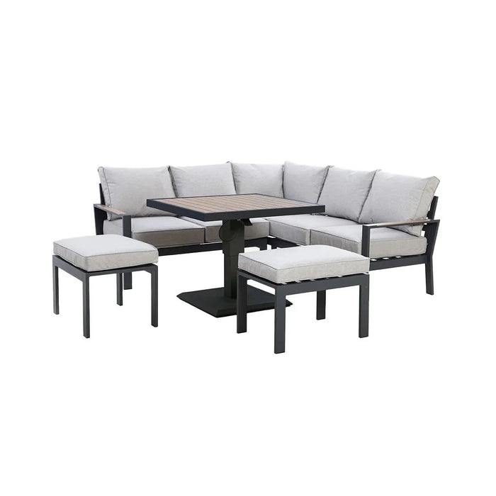 Maze - Vancouver Small Aluminium Corner Dining Set with Square Rising Table & 2 Stools - Dove Grey