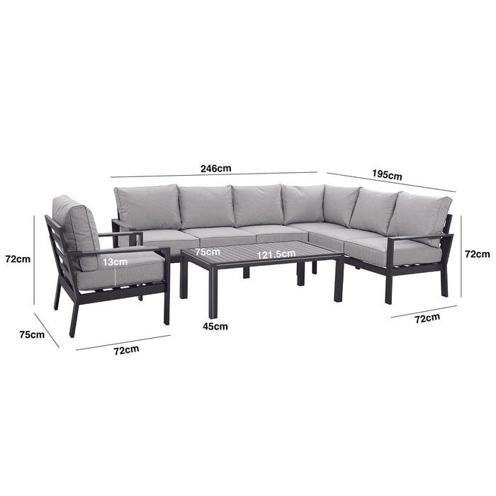 Maze - Vancouver Large Alumunium Corner Dining Set with Rectangular Coffee Table & Armchair - Dove Grey