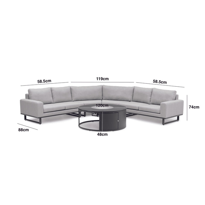 Maze - Outdoor Fabric Ethos Grande Corner Sofa Set with Round Fire Pit Table - Oatmeal