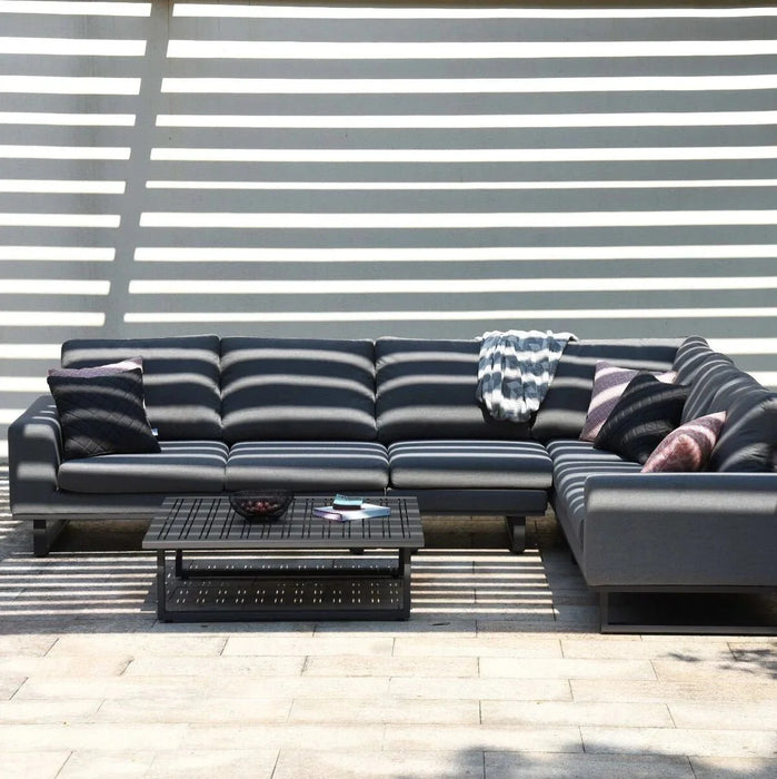 Maze - Outdoor Fabric Ethos Large Corner Group - Flanelle Grey With Square Coffee Table