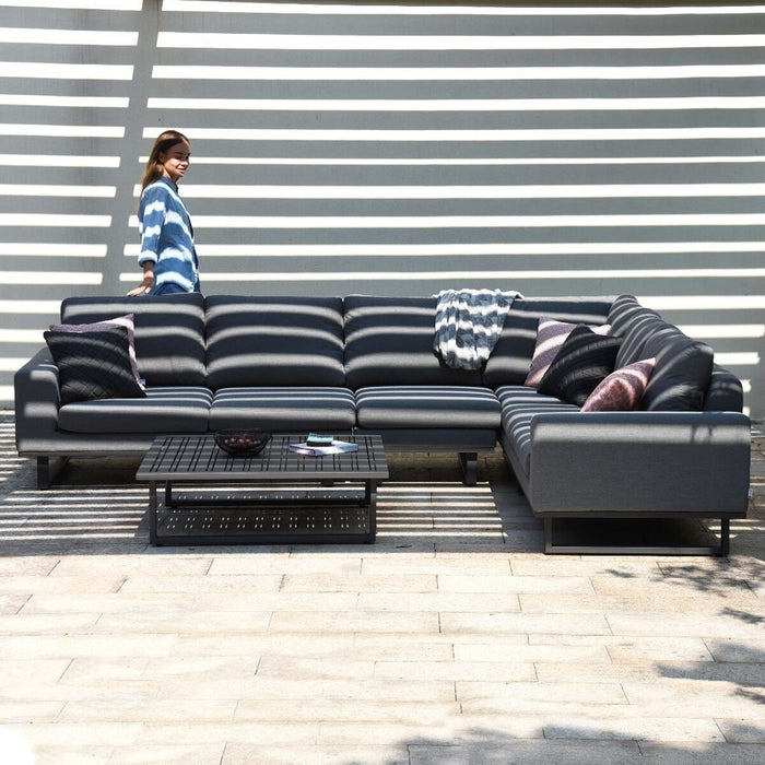 Maze - Outdoor Fabric Ethos Large Corner Group - Flanelle Grey With Square Coffee Table
