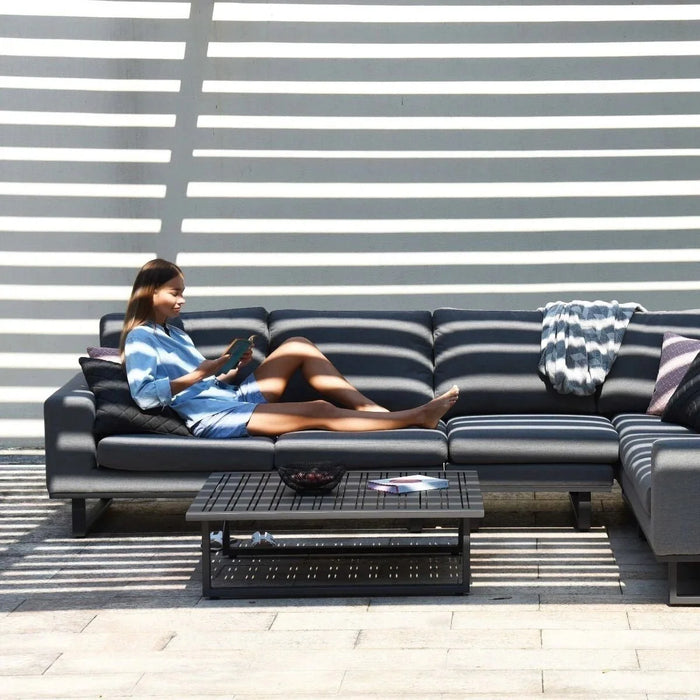Maze - Outdoor Fabric Ethos Large Corner Group - Flanelle Grey With Square Coffee Table