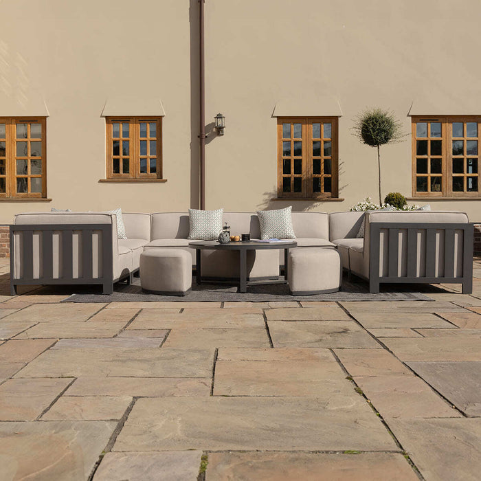 Maze - Outdoor Fabric Ibiza U Shape Sofa Set with Round Coffee Table & 3 Footstools - Oatmeal