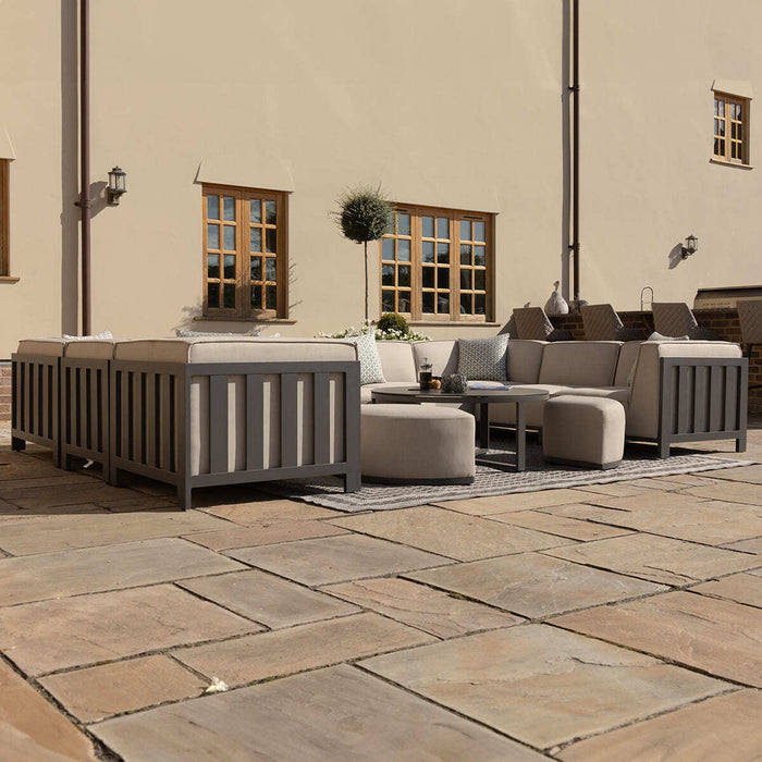 Maze - Outdoor Fabric Ibiza U Shape Sofa Set with Round Coffee Table & 3 Footstools - Oatmeal