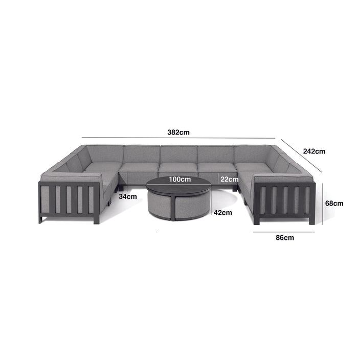 Maze - Outdoor Fabric Ibiza U Shape Sofa Set with Round Coffee Table & 3 Footstools - Oatmeal