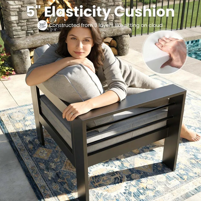 4 Pieces Modern Aluminum Patio Furniture Set, Outdoor Conversation Sets Metal Sectional Sofa with Coffee Table, Customized