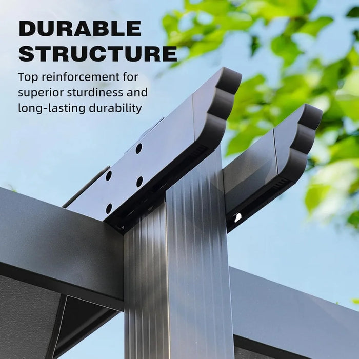 12x16 FT Outdoor Pergola - Retractable Shade Canopy with Aluminum Frame & Roller Shade Curtains for Patio, Backyard, or Deck