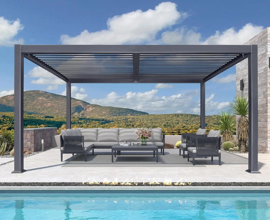 Purple Leaf Louvered Pergola 10' X 14' Outdoor Aluminum Pergola Modern Patio Pergola With Adjustable Roof For Deck Garden Yard