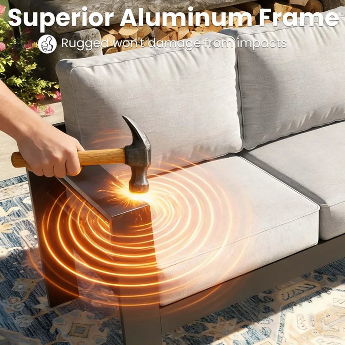4 Pieces Modern Aluminum Patio Furniture Set, Outdoor Conversation Sets Metal Sectional Sofa with Coffee Table, Customized