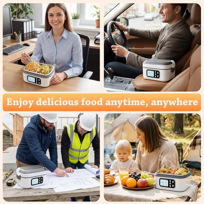 Cordless Heated Electric Lunch Box for Adults with Automatic Heating, 100W Portable Food Warmer Battery Powered with Scheduled