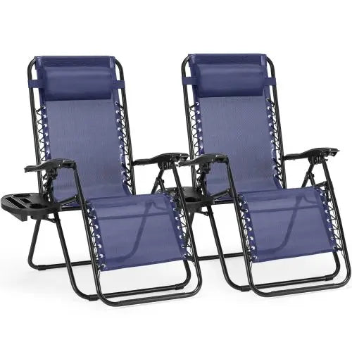 JHK Zero Gravity Set of 2 Portable Recliner Camping Patio Outdoor Garden Lounge Chair with Cup Holder Trays Adjustable Pillow