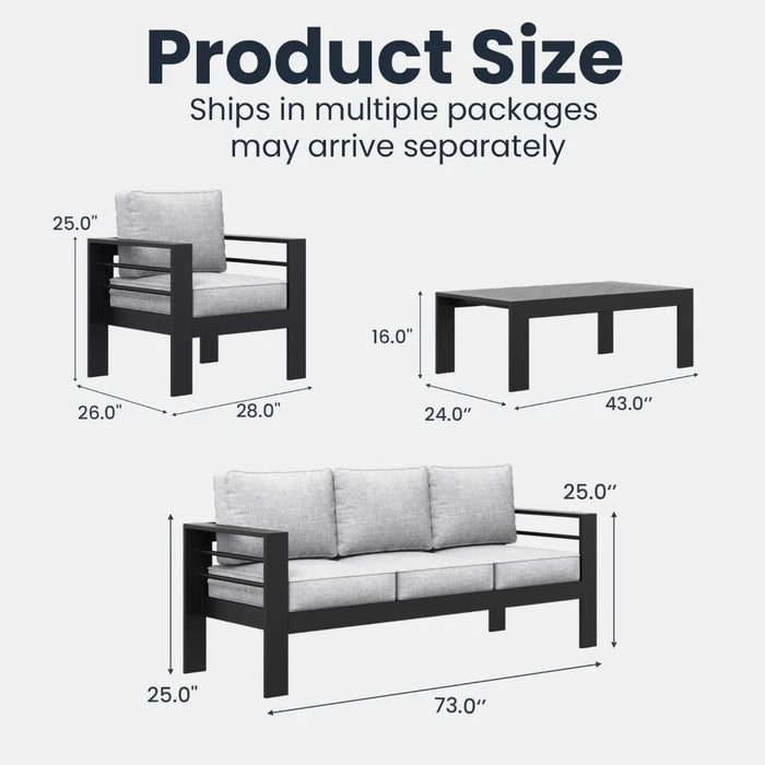 4 Pieces Modern Aluminum Patio Furniture Set, Outdoor Conversation Sets Metal Sectional Sofa with Coffee Table, Customized