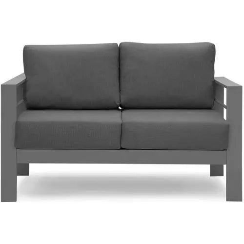 5 Pieces Outdoor All-Weather Conversation Set, Sectional Sofa, Aluminum Couch - Dark Gray Cushions