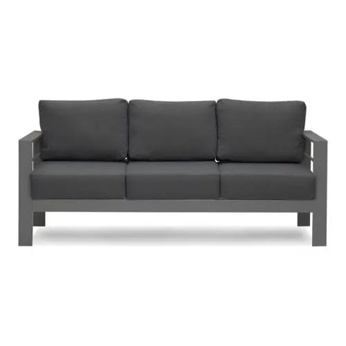 5 Pieces Outdoor All-Weather Conversation Set, Sectional Sofa, Aluminum Couch - Dark Gray Cushions